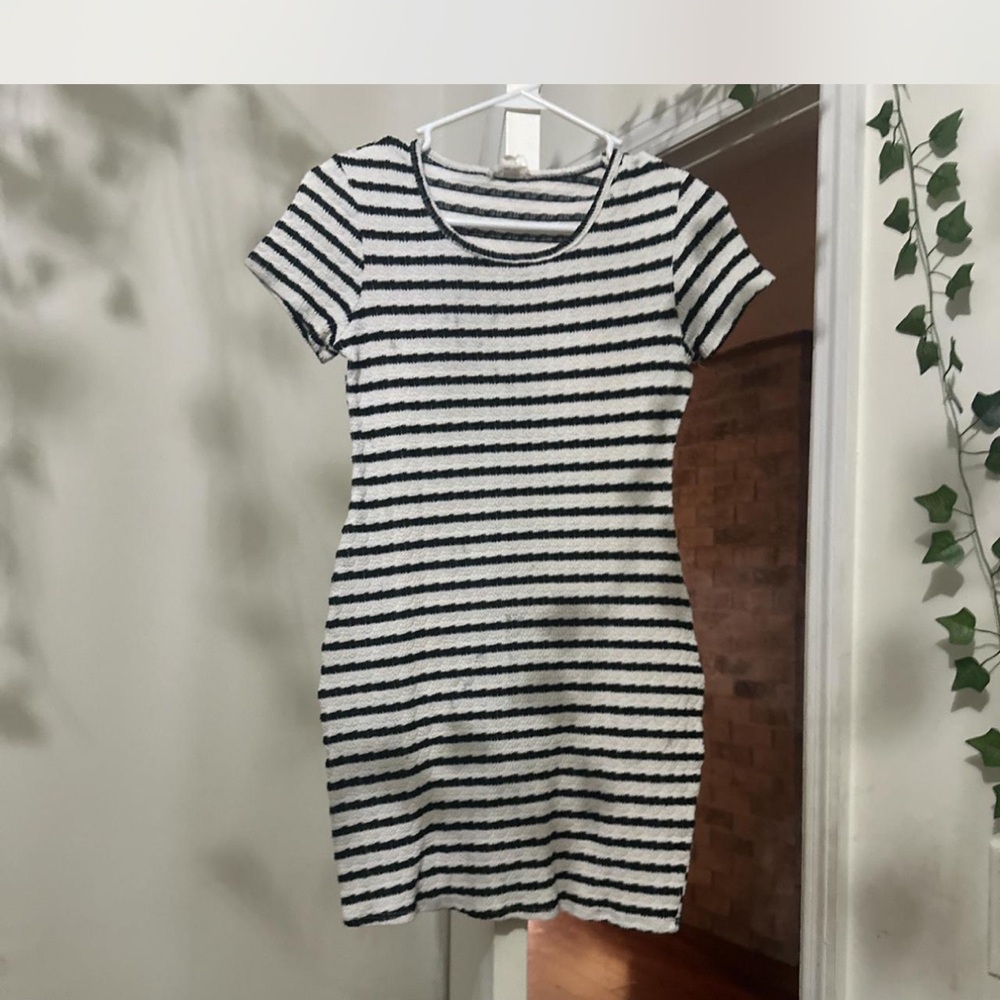 See You Monday Black and White Striped Midi Dress
